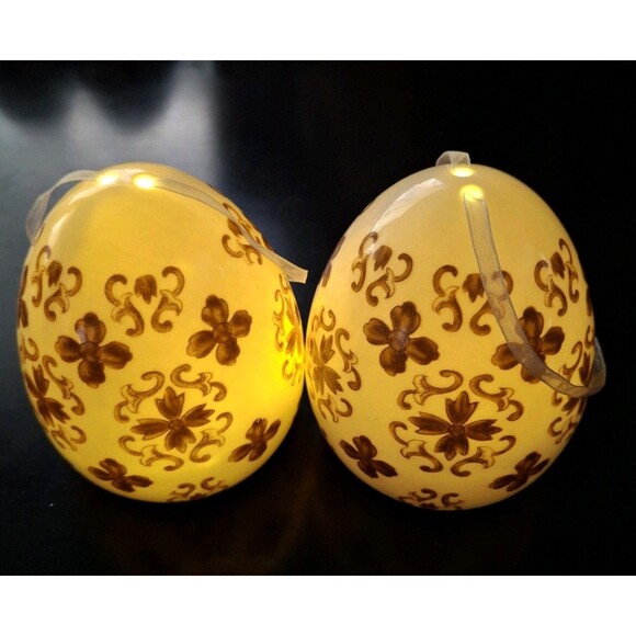 Valerie Parr Hill Gold & White 2 Timed Illumination 3.5" Damask Porcelain Eggs - Picture 2 of 8